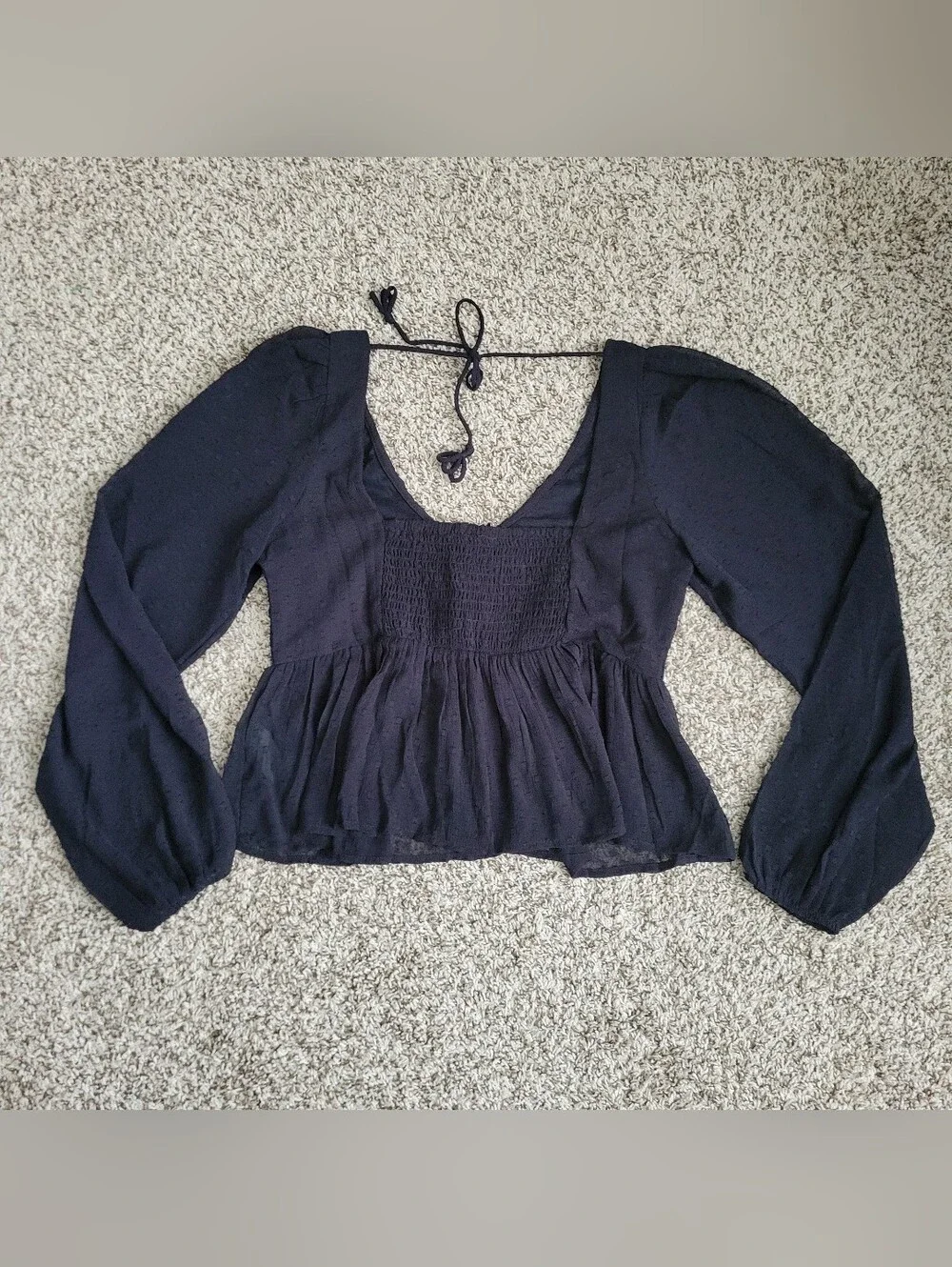 Anthropologie Blouse Shirt Top Black Swiss Dot Gauze Babydoll Sheer Small NWT